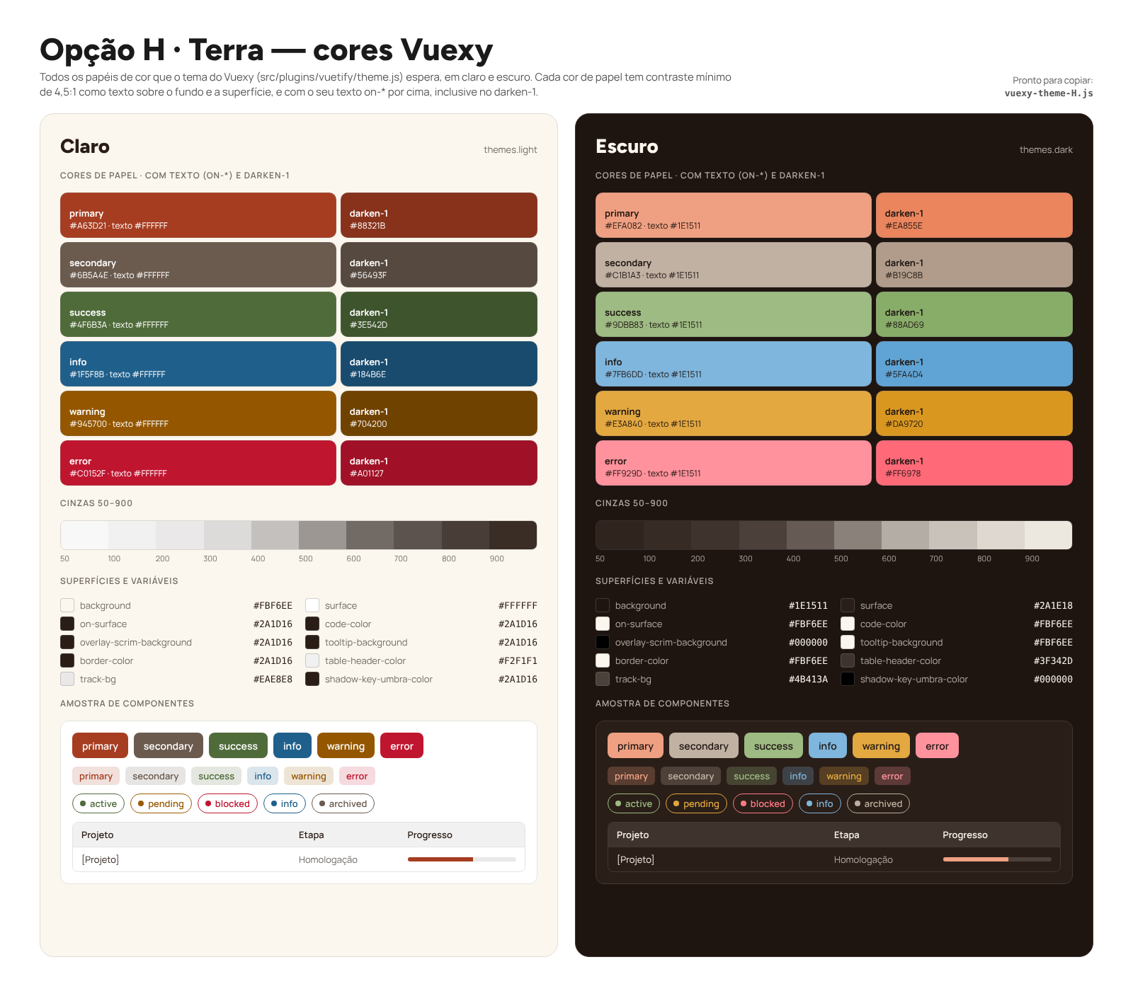 Opção Terra, cores Vuexy