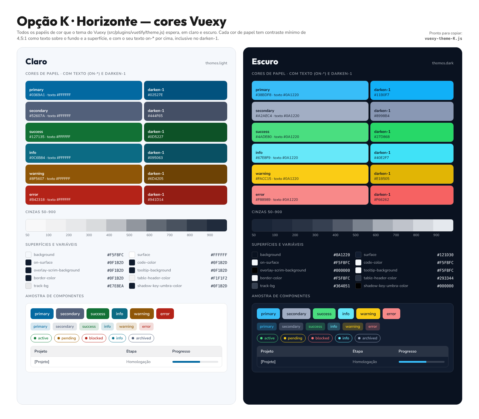 Opção Horizonte, cores Vuexy