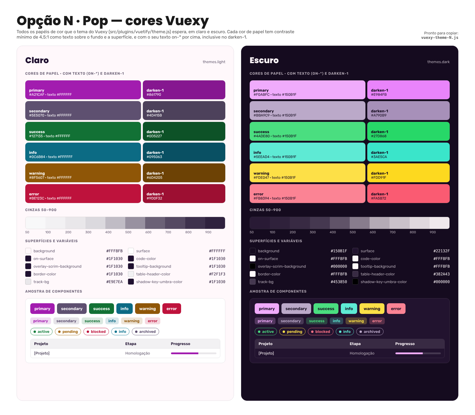Opção Pop, cores Vuexy