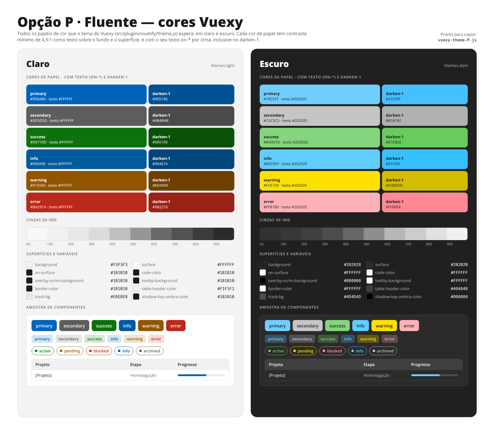 Opção Fluente, cores Vuexy