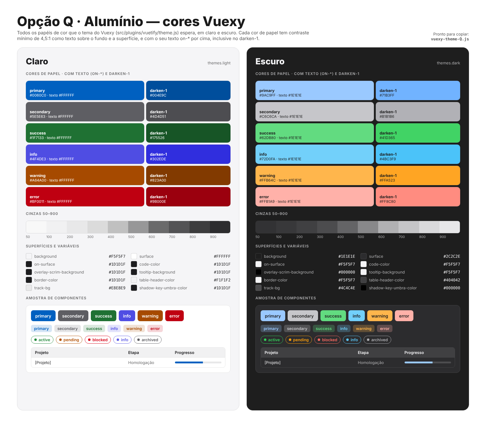 Opção Alumínio, cores Vuexy