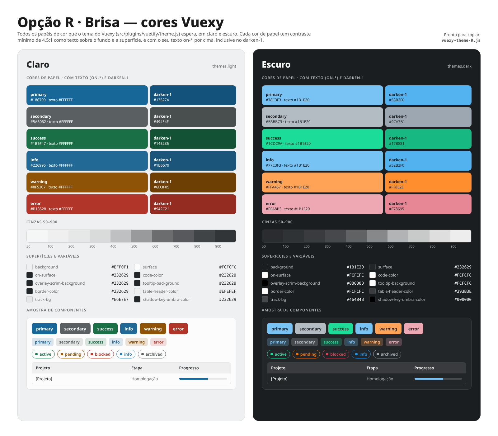 Opção Brisa, cores Vuexy