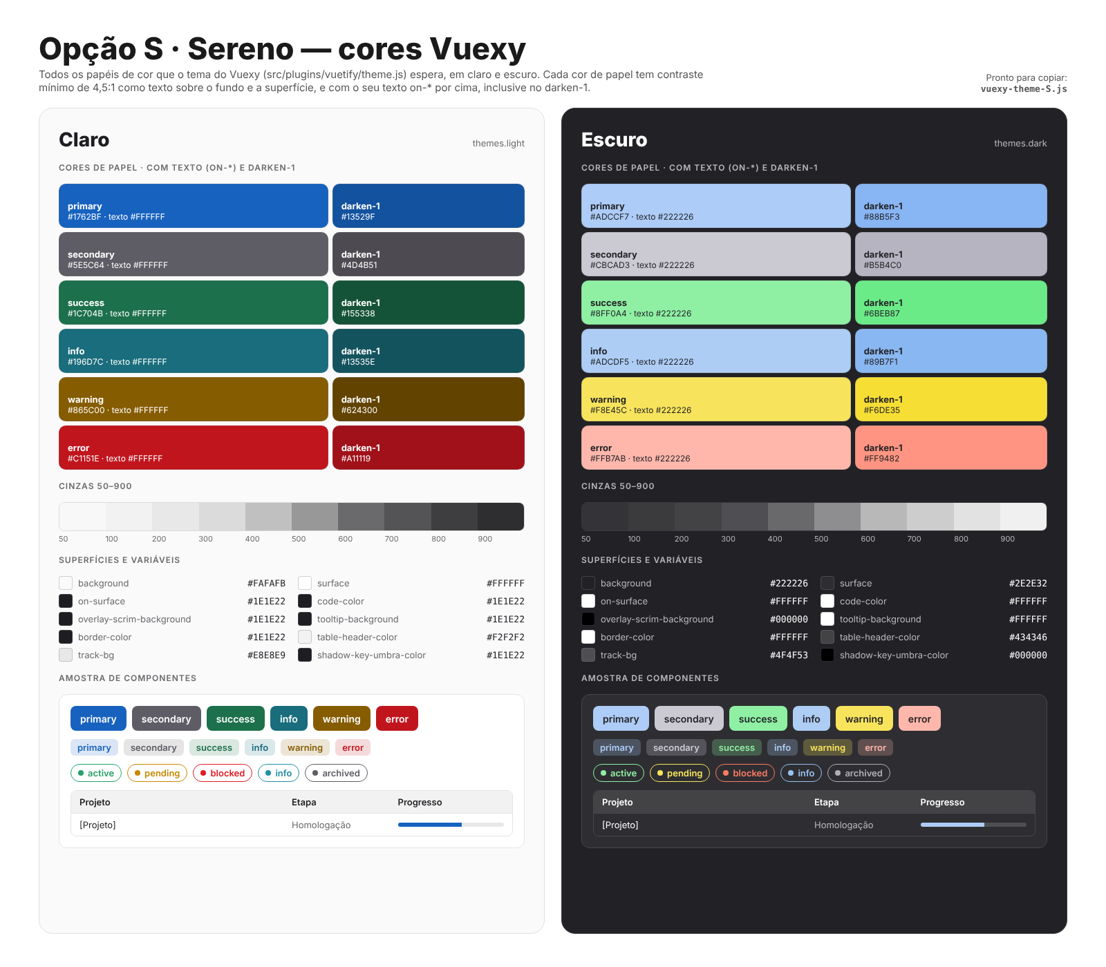 Opção Sereno, cores Vuexy